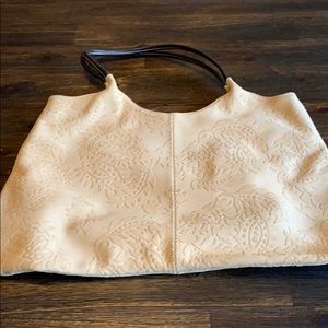 Genuine suede embossed handbag- mustard yellow